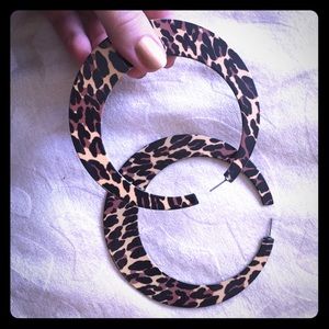 Betsey Johnson Metal Leopard Print Hoop Earrings